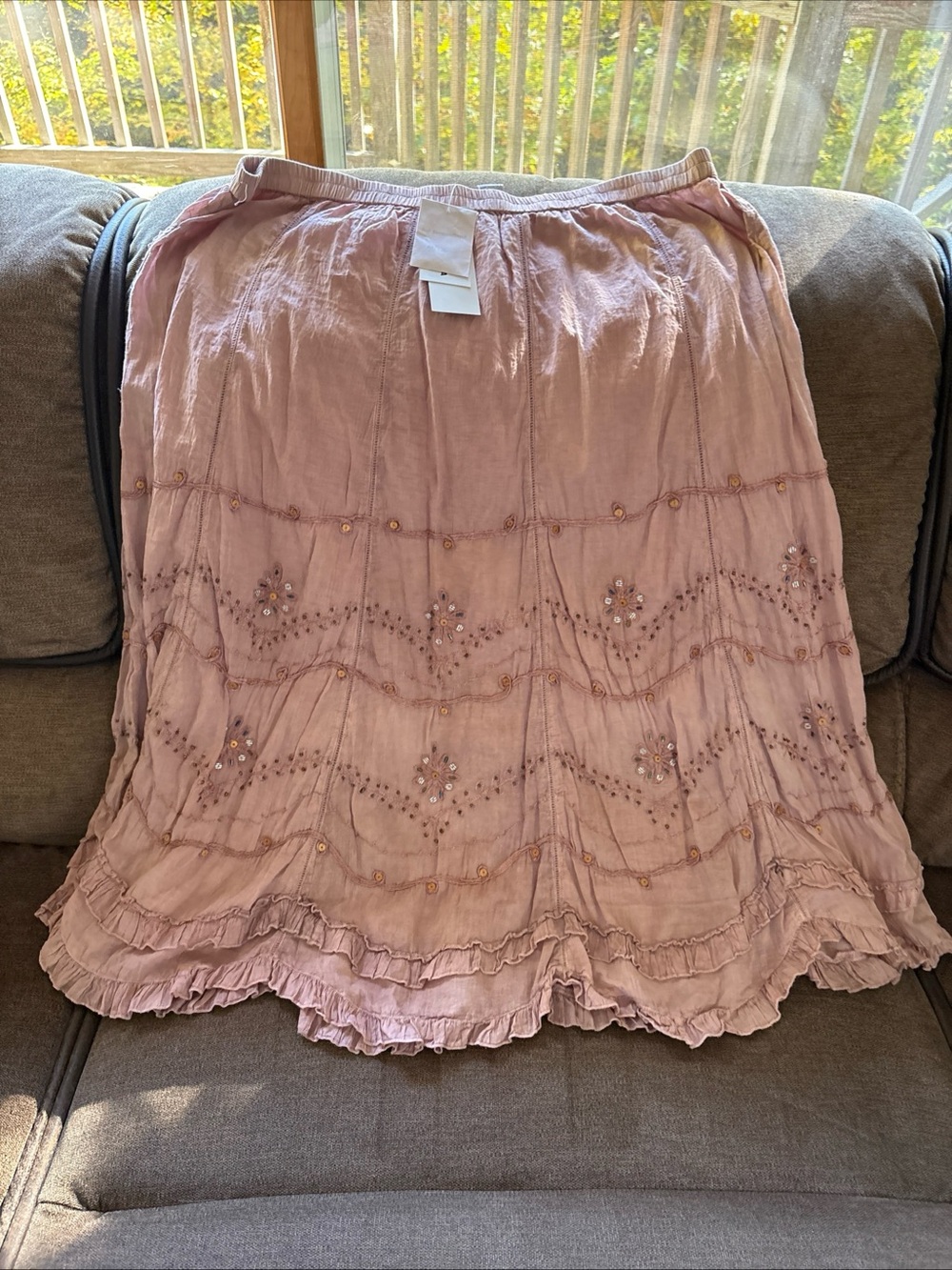 NWT Soft Surroundings Blush Portia Beaded Ruffle Embroidered Boho Maxi Skirt